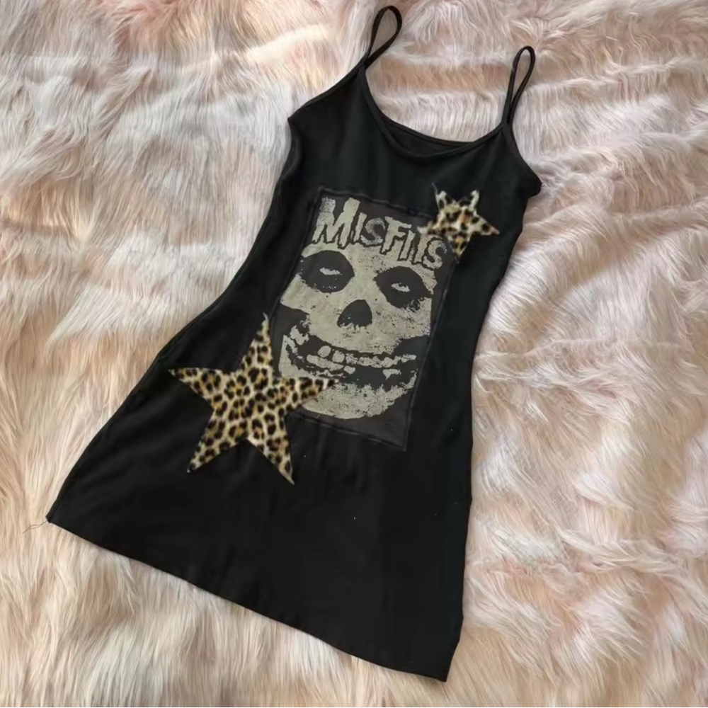 Black Misfits Graphic Slip Dress